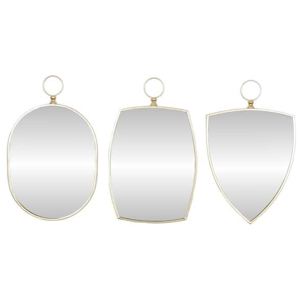 24 in. x 15 in. Varying Shapes Geometric Framed Gold Wall Mirror with Ring Top (Set of 3)