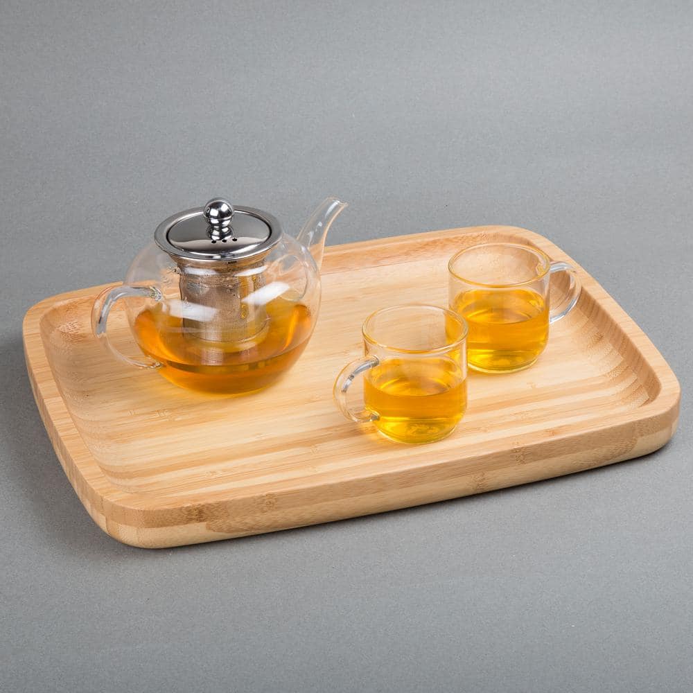 Natural Bamboo Rectangular Serving Tray, 14" x 11", Light Brown