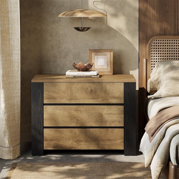 36 in. W Brown 3-Drawer Nightstand, Large Bedside Table Night Stand for Bedroom, Farmhouse Side End Table with Storage