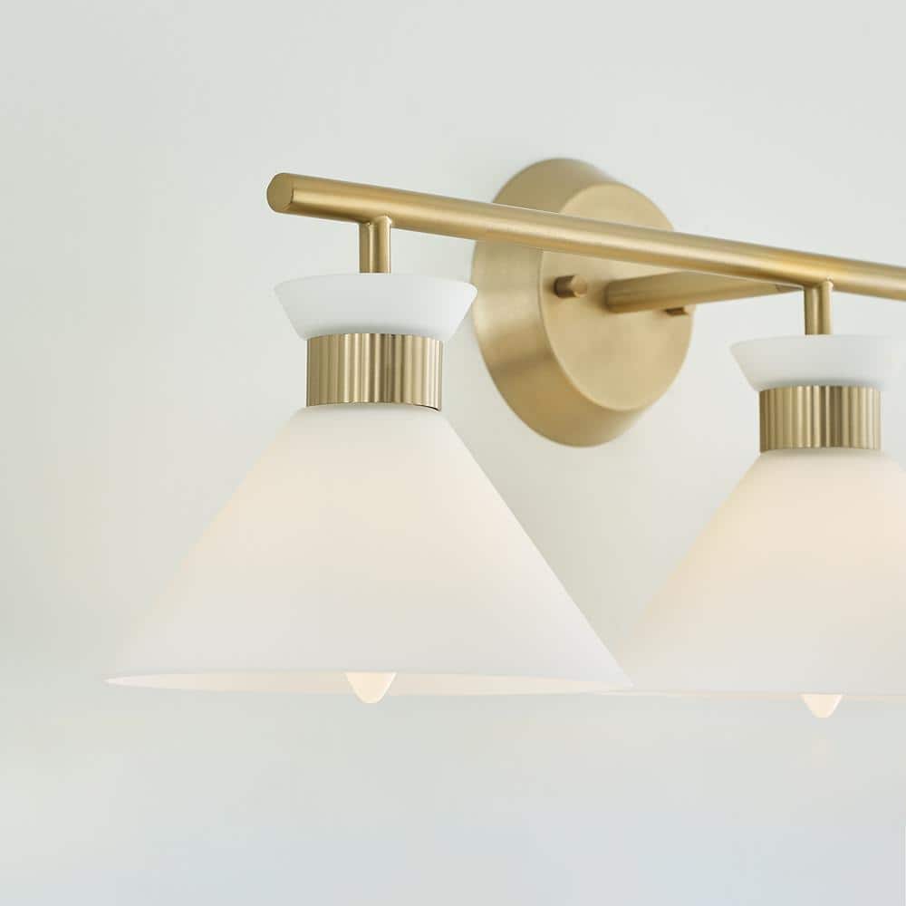 Satin Brass 3-Light Vanity with Etched Glass Shades