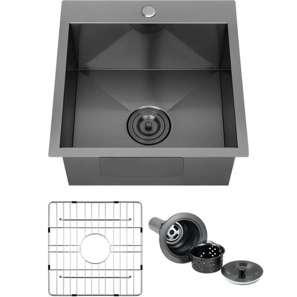 18 in. Drop-In Single Bowl 18 Gauge Matte Nano Black Handmade Stainless Steel Bar Workstation Sink