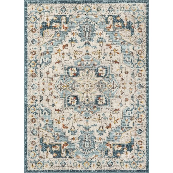 Well Woven Mystic Stella Blue Modern Vintage Medallion 3 ft. 11 in. x 5 ft. 3 in. Area Rug
