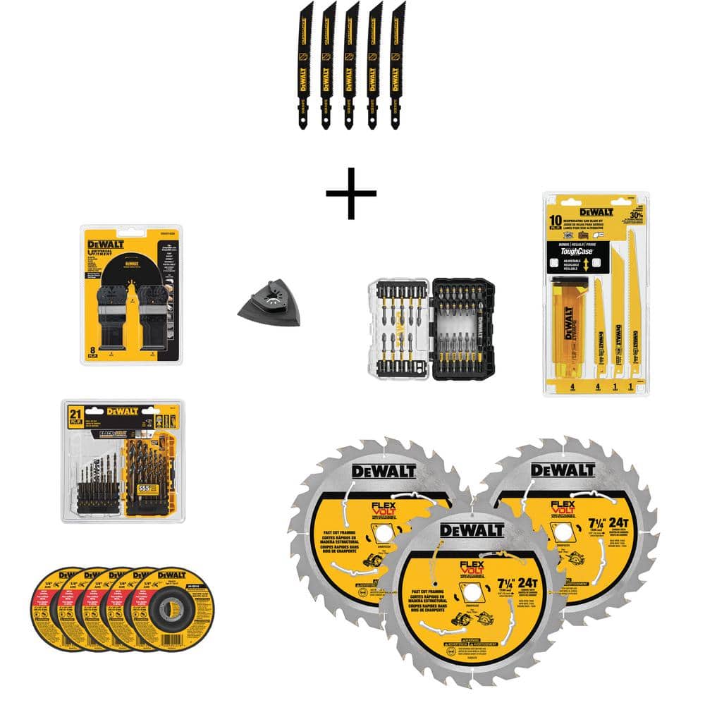 DEWALT Accessory Combo Kit with Jigsaw, Recip, Circ Blades, Oscillating Set, Drill and