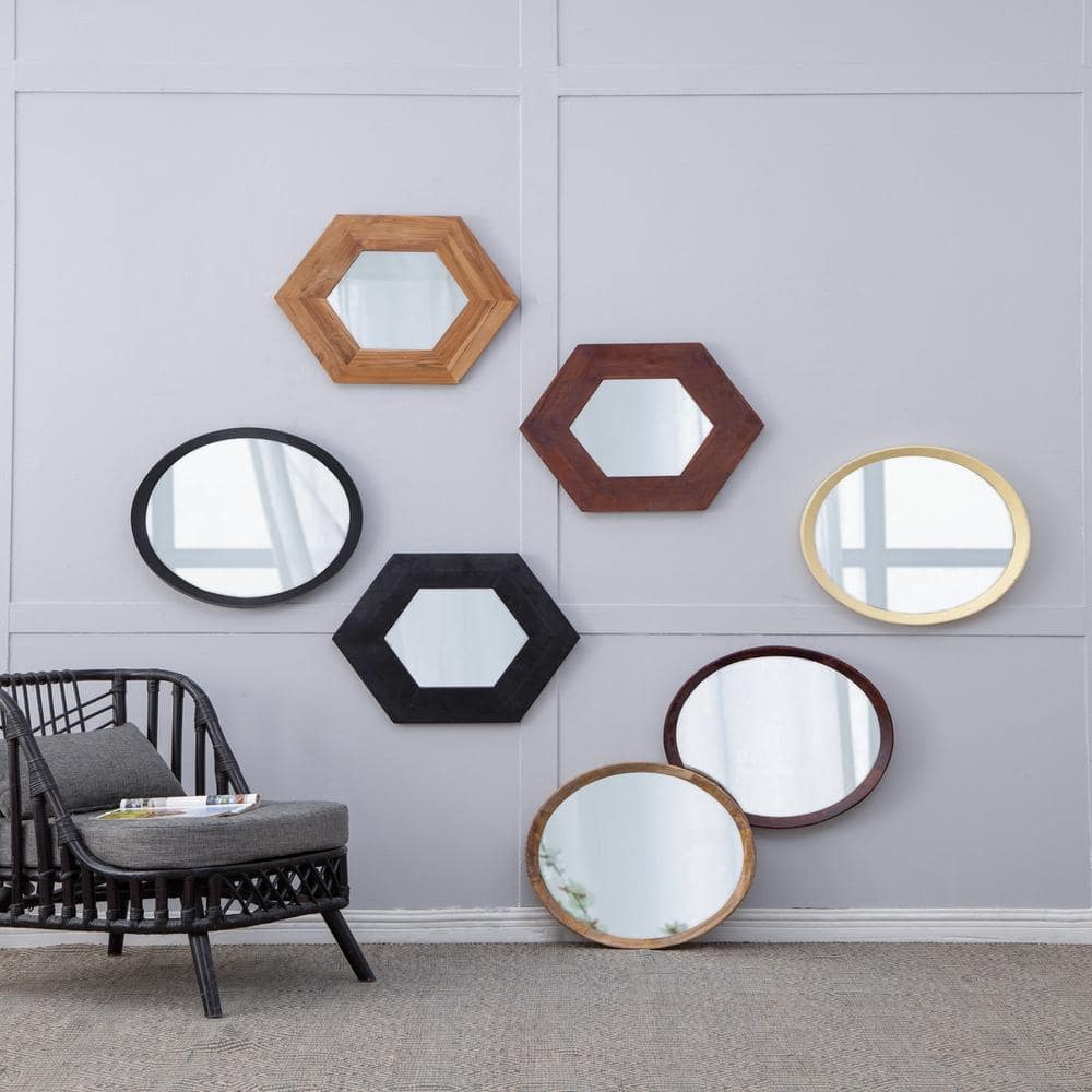 20 in. W x 20 in. H Round Solid Mango Wood Natural Frame Wall Decor Mirror 