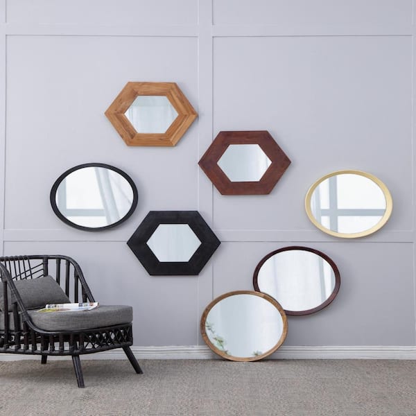 Unbranded 20 in. W x 20 in. H Round Solid Mango Wood Natural Frame Wall Decor Mirror for Living Room, Bathroom, Entryway