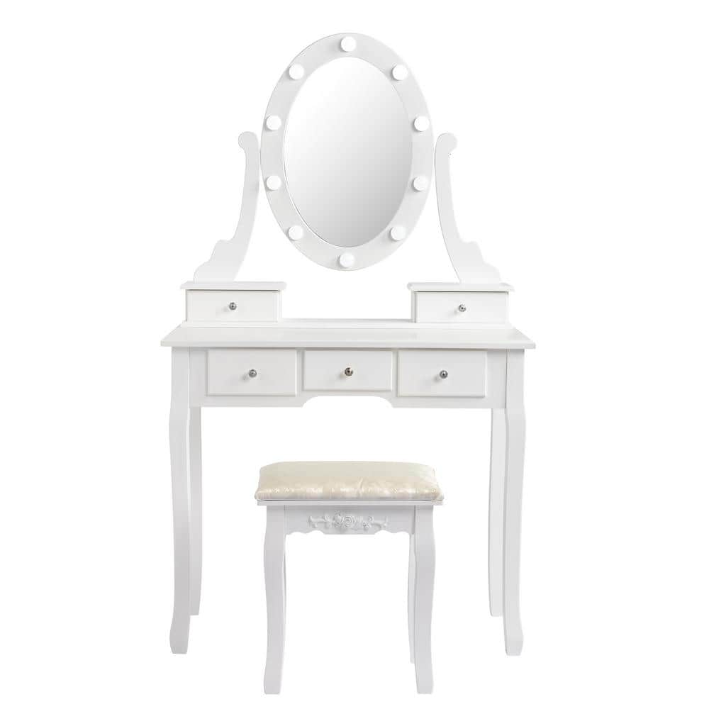 Karl home 5 Drawer Dressing Vanity Table Set White with Light Bulb ...