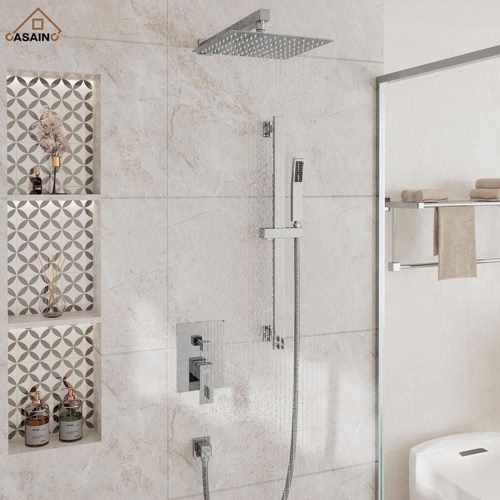 Chrome Adjustable Dual Shower System with Handheld and Rain Shower Heads