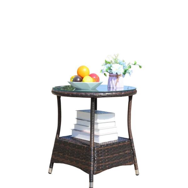 Brown Wicker Outdoor Side Table Patio Coffee Table Round End Table