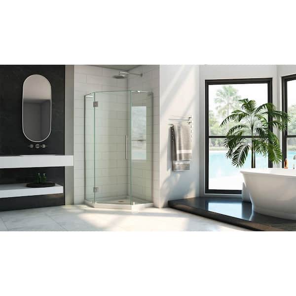 Prism Plus 38 in. x 38 in. x 74.75 in. Semi-Frameless Neo-Angle Hinged Shower Enclosure in Brushed Nickel with Base