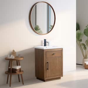 24 in. W x 18.5 in. D x 34 in. H Single Sink Bathroom Vanity in Tan with Ceramic Top in White