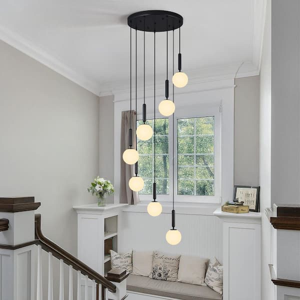 ZHLWIN Home Lighting 40W 7-Light Mid Century Black Retro Round