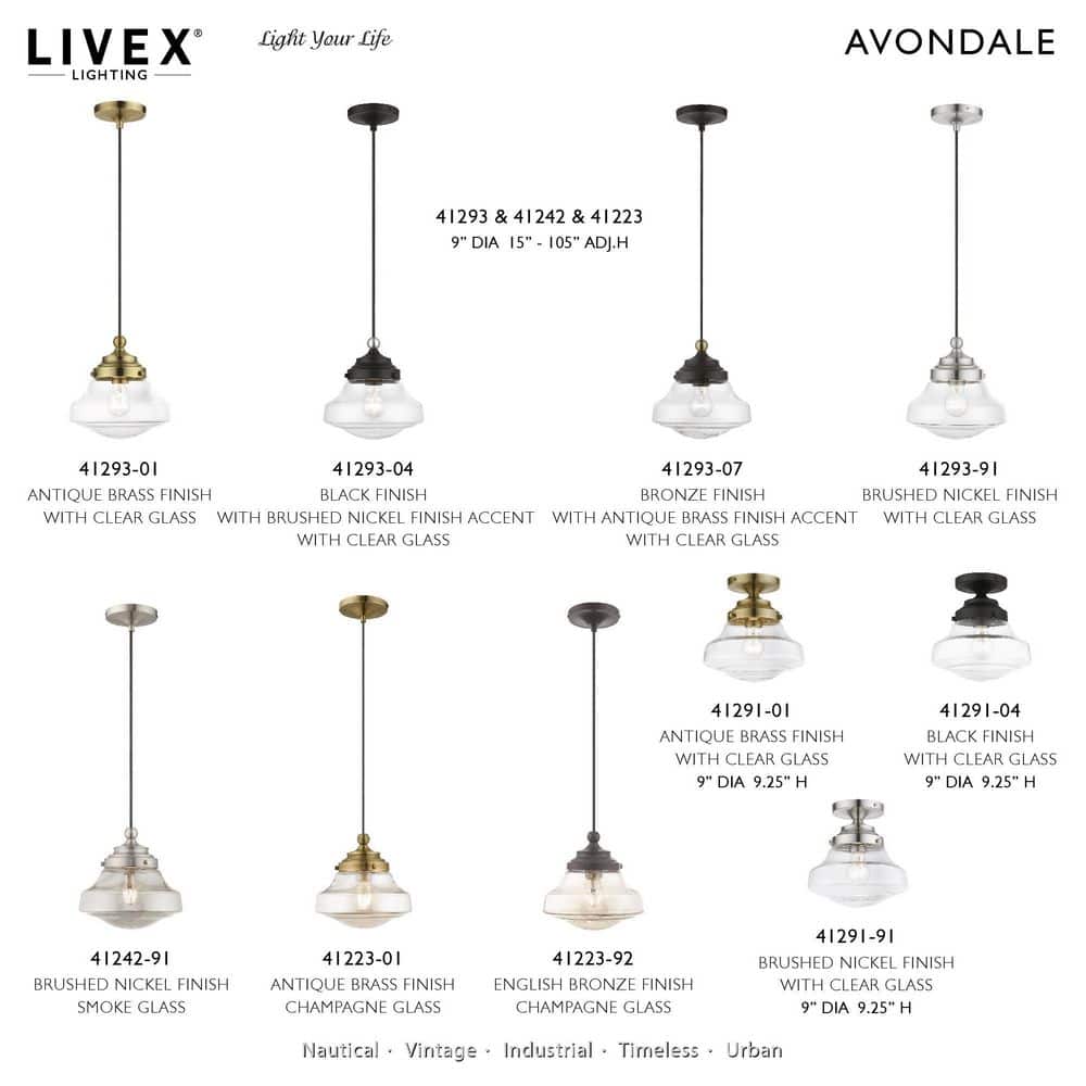Avondale Black and Clear Glass Nautical Semi-Flush Mount Light