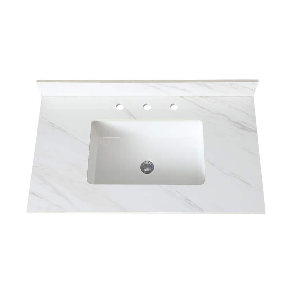 37.01 in. W x 22.01 in. D Sintered Stone White Rectangular Single Sink Bathroom Vanity Top in White price history on PriceWatchPro