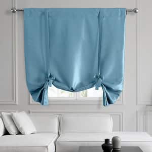 Nassau Blue Textured Faux Dupioni Silk 46 in. W x 63 in. L Room Darkening Rod Pocket Tie-Up Window Shade (1 Panel)