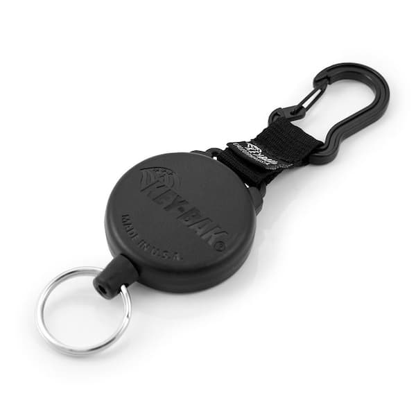 SECURIT XD Retractable Keychain with 28 in. Retractable Cord, 20 oz. Retraction, Carabiner, Split Ring, Black