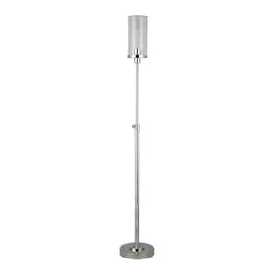 66 in. Silver 1 1-Way (On/Off) Torchiere Floor Lamp for Living Room with Glass Drum Shade