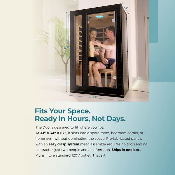 EZLIFE 2-Person Indoor Hemlock Infrared Sauna with Chromotherapy