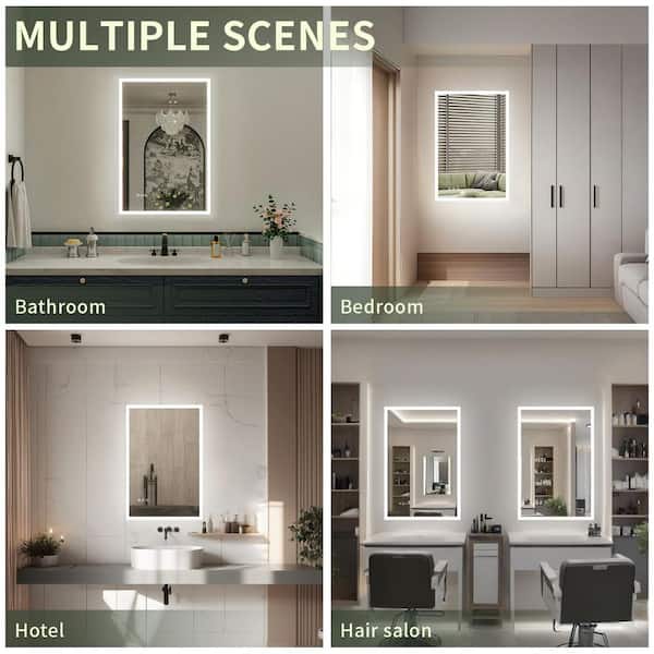 Solva 30 in. W x 36 in. H Rectangular Frameless LED Wall Bathroom Vanity Mirror with Sleek Silver Finish