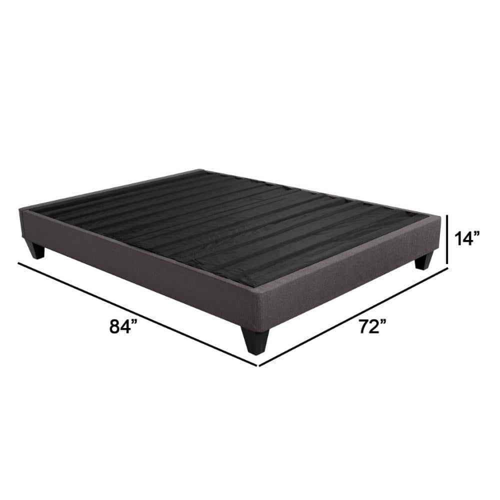 Elegant California King Dark Gray Linen Upholstered Bed Frame with Nailhead Trim