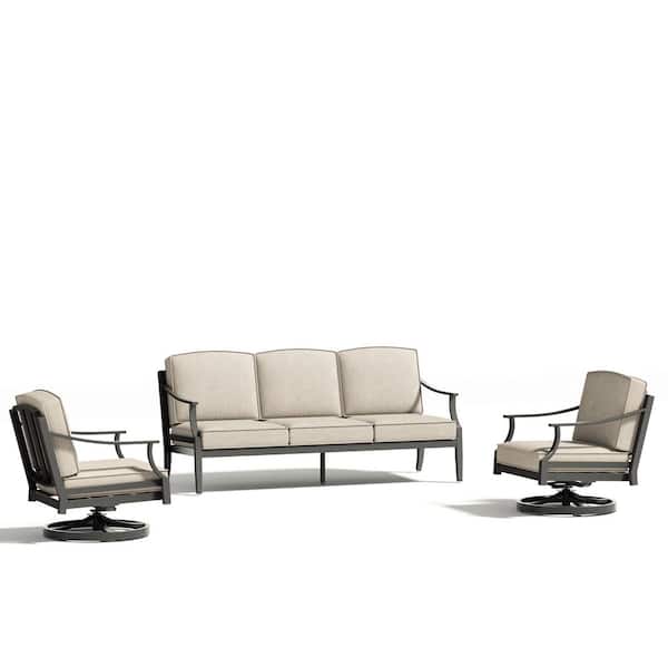 Tamarin 3-Piece Aluminum Swivel Outdoor Conversation Set with Echo Dune Sunbrella Cushion