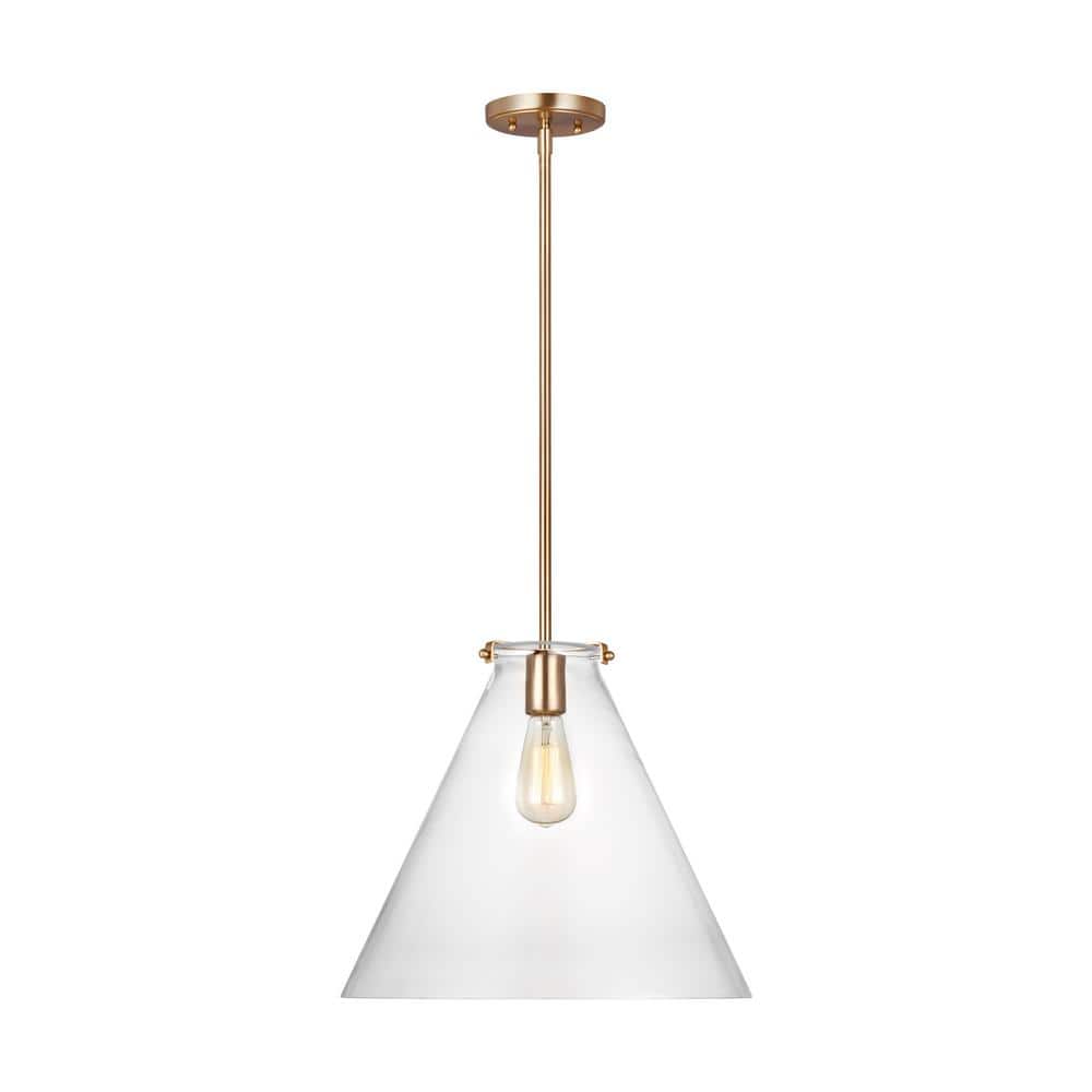 Kate 1-Light Satin Brass Cone Hanging Pendant with Clear Glass Shade price history on PriceWatchPro