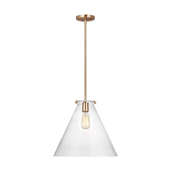 Generation Lighting Kate 1-Light Satin Brass Cone Hanging Pendant with Clear Glass Shade
