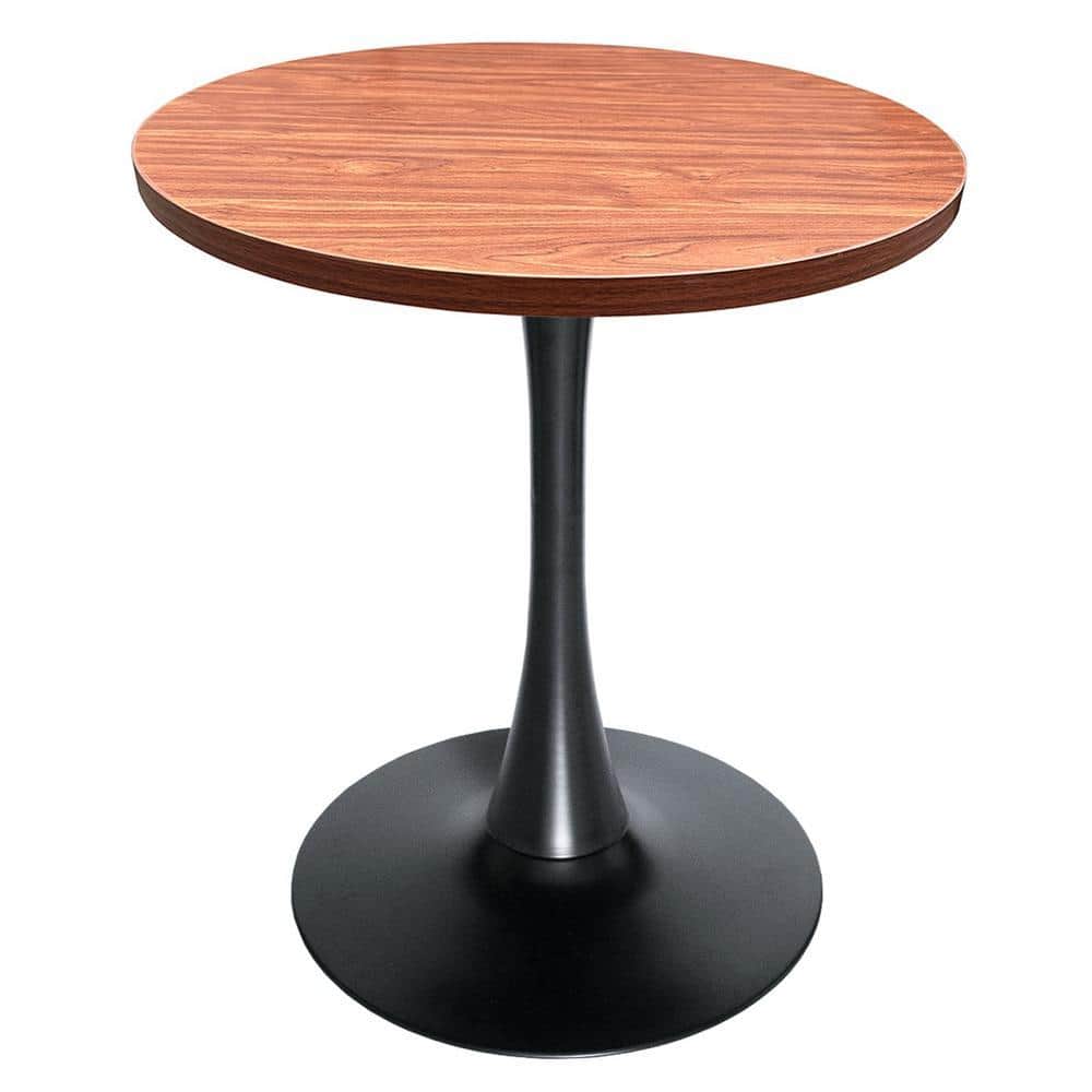 Bristol 27 in. Round Dining Table with MDF Wood Tabletop in Black Iron Pedestal Base 4-Seater, (Cognac Tan)