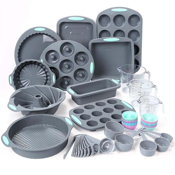54-Piece Silicone Baking Pans Set Non-Stick Food Grade with Cake Molds Muffin Loaf Pan Measuring Cups Spoons