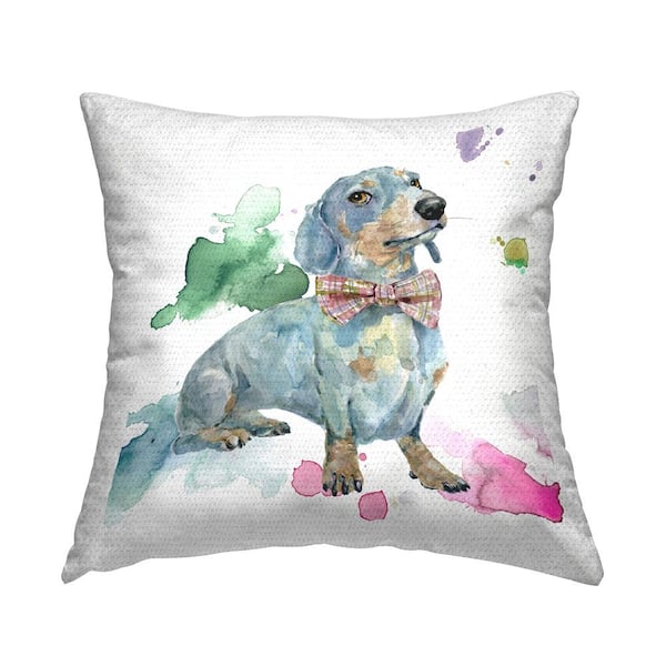 Stupell Industries Dachshund Wearing Bowtie Multi-Color Square Outdoor Throw Pillow