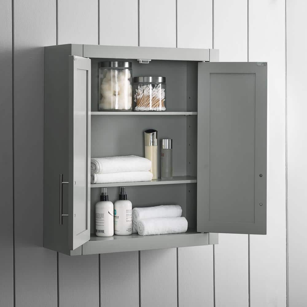 Savannah Gray Shaker-Style Wall Cabinet with Chrome Hardware