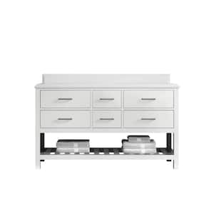 Parker 60 in. W x 22 in. D x 36 in. H Double Sink Bath Vanity in White with Cove Edge White Quartz Top