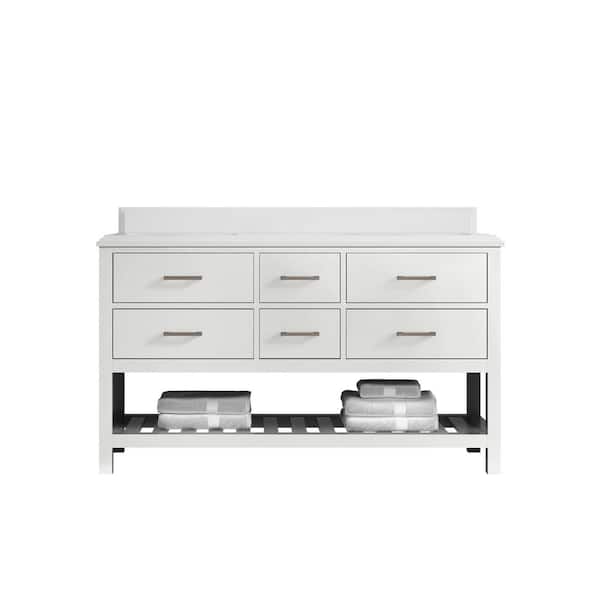 Willow Collections Parker 60 in. W x 22 in. D x 36 in. H Double Sink Bath Vanity in White with Cove Edge White Quartz Top