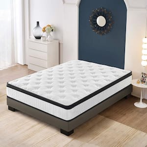 Cypress Twin Size Medium Firm 12 in. Mattress, Cooling Hybrid Memory Foam Spring, Black + White