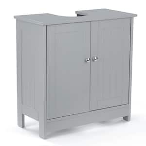 Modern Under Sink Storage Cabinet with Doors Bathroom Vanity Furniture 2 Layer Organizer in Grey