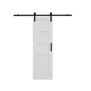 24 in. x 80 in. White 5-Panel Blank Solid Core Composite MDF Wood Primed Sliding Barn Door with Hardware Kit