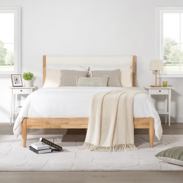 Spruce & Spring Eudora White Wood Frame Upholstered Queen Platform Bed ...