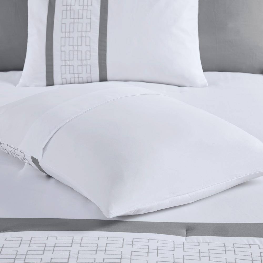 King White Microfiber Geometric Embroidered Comforter Set