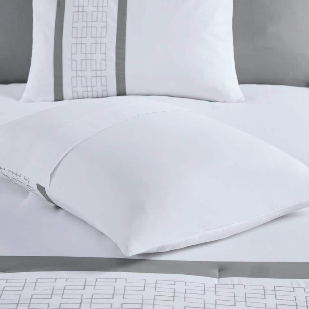 California King White Microfiber 8-Piece Embroidered Comforter Set