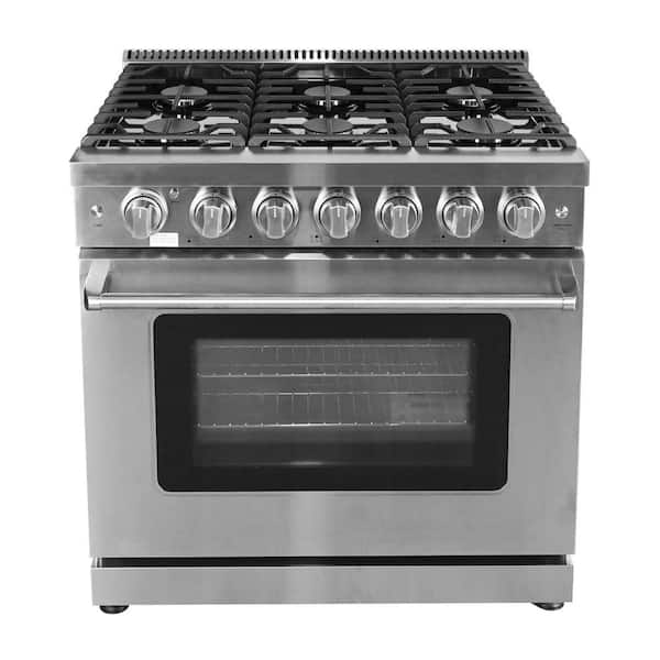 JEREMY CASS 36 in. 6-Burners Freestanding Gas Range in Stainless Steel with Solid-Piece Cast Iron Grill and Storage Drawer