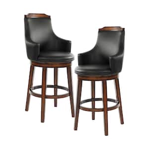 Toulon 28 in. Burnished Oak Finish Wood Swivel Pub Height Chair with Dark Brown Faux Leather Seat (Set of 2)