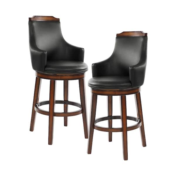 Lazzara Toulon 28 in. Burnished Oak Finish Wood Swivel Pub Height Chair with Dark Brown Faux Leather Seat (Set of 2)
