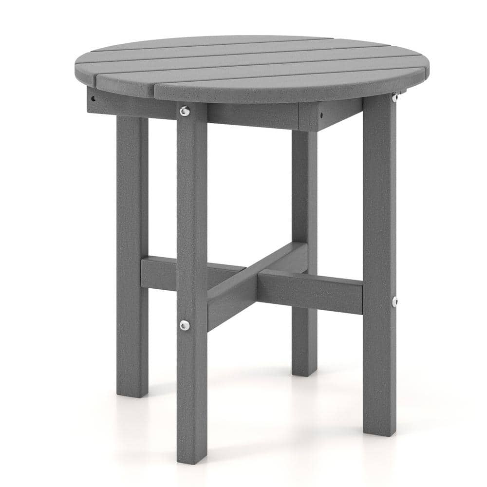 Outdoor 18 in. Round Side Table with Cross Base and Slatted Surface, Gray