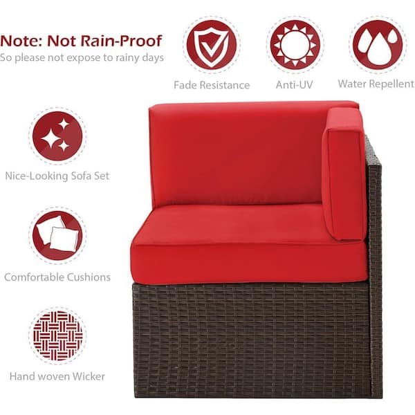 る〜か　ブラウン Brown 7-Piece Wicker Outdoor Patio Sectional Set, All Weather