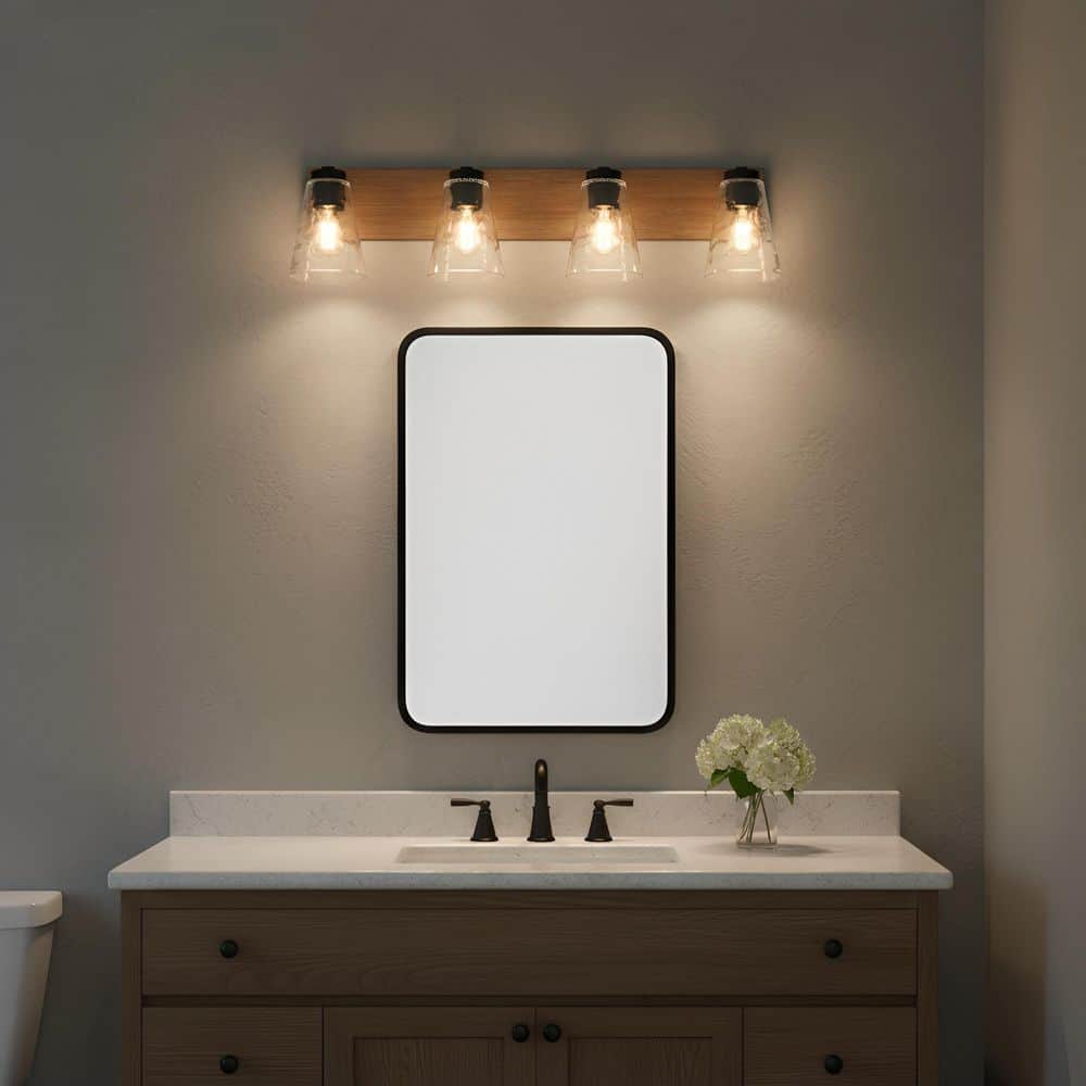 Dunton 31 in. W x 7.5 in. H 4-Light Midnight Black Dimmable Bathroom Vanity Light with No Bulbs Included price history on PriceWatchPro