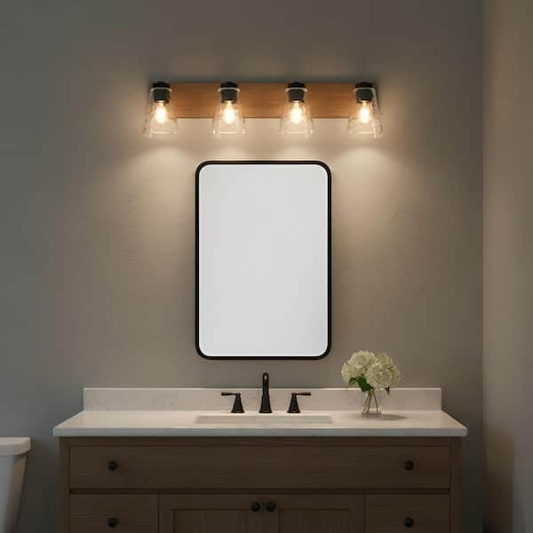 Dunton 31 in. W x 7.5 in. H 4-Light Midnight Black Dimmable Bathroom Vanity Light with No Bulbs Included