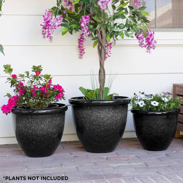 6 inch Plant Pots Set of 6, Plastic Planter with Drain Holes and Removable Base, Black Flower Pot with Watering Lip for Indoor Outdoor House Plants