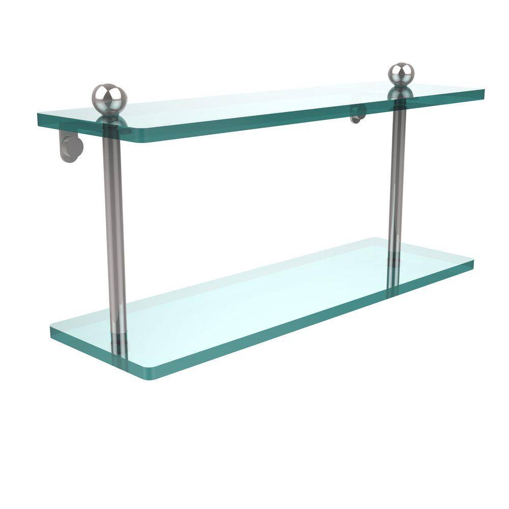 16" Polished Chrome Double Glass Wall Shelf