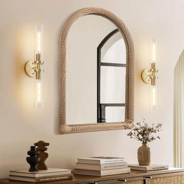 5 in. x 22 in. 2-Light Brushed Gold Wall Sconce, Clear Glass Vanity Lights(Set of 2)for Bathroom, Living Room, Bedroom