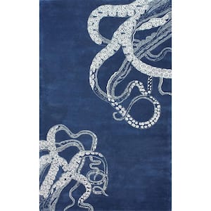 Octopus Tail Abstract Navy 5 ft. x 8 ft. Area Rug