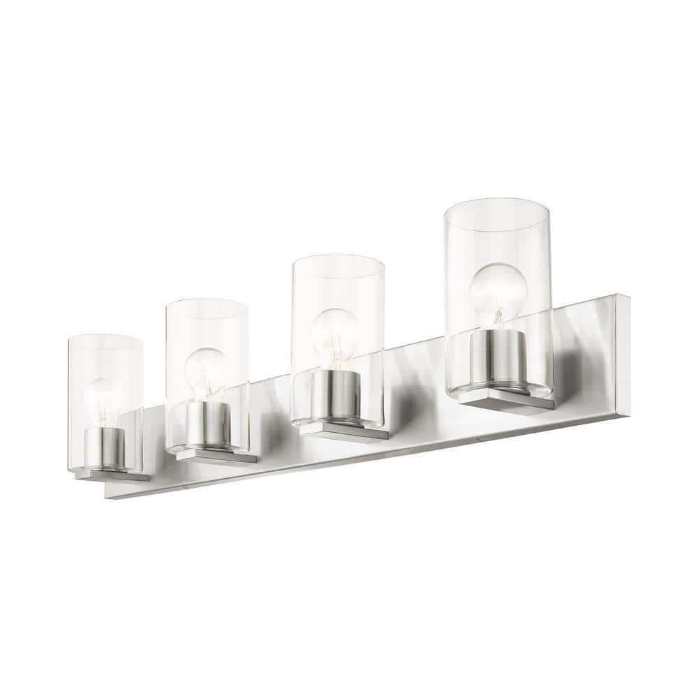 Zurich Elegance Brushed Nickel 4-Light Vanity with Clear Glass